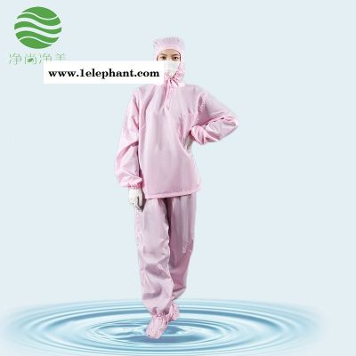 防静电分体服 带帽带鞋套 粉色条纹 无尘服防护服洁净服连帽分体服  防静电服生产厂家 净尚净美图2