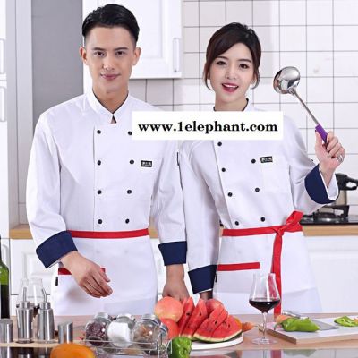 酒店长袖厨师服 饭店厨房白色工作服 烘焙糕点师后厨短袖男女秋冬装图3