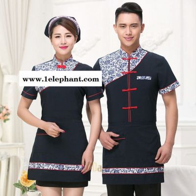 酒店工作服夏装 女茶楼餐厅农家乐服务员短袖 火锅店饭店餐饮短裙图2