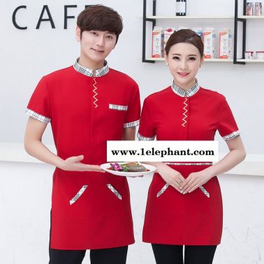 酒店工作服夏装快餐厅茶楼饭店服务员短袖女餐饮服装夏季男制服东莞