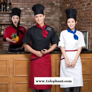 厨师工作服短袖 酒店厨师长半袖制服 后厨房饭店食堂男女厨师夏装