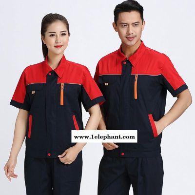 工作服耐磨春夏套装男定制印logo 劳保服汽修车间维修工厂工作服套装 男劳保服短袖工程车间厂服 工人工地汽修装 薄款上衣图2