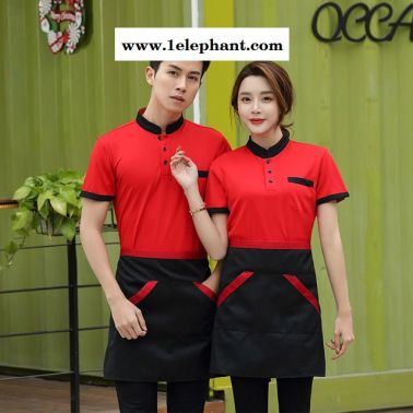 服务员工作服T恤短袖 夏餐饮餐厅饭店火锅店 奶茶快餐店工作服批发