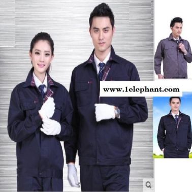 厂家直销涤棉厚帆布 拼色男女套装工装 上海荆旭服装厂定做