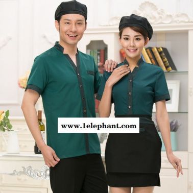酒店工作服夏装 女西餐厅服务员制服 半袖咖啡厅工服短袖快餐店工装