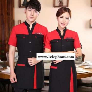 工作服定制 厂服定做 工衣批发 职业装加工 员工服设计 2018新款V领酒店服务员工作服男女火锅店餐饮快餐店工装短袖制服