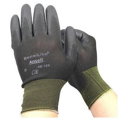 ANSELL /安思尔 48-126耐磨防滑手套 PU丁腈涂层浸掌气劳保防护手套定制 48-126手套（黑色一双）