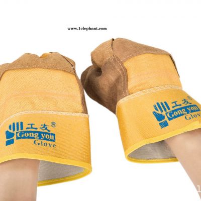 厂家直销工友黄布牛皮二层驳掌电焊手套焊接劳保手套焊工专用手套图2