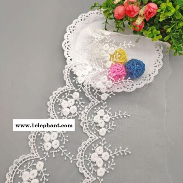 透明网纱花边芭比娃娃蕾丝花边婚纱头饰棉线刺绣花边