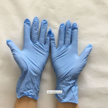 厂家批发包邮9寸无粉耐磨丁晴手套 蓝色防滑防油防静电实验室手套