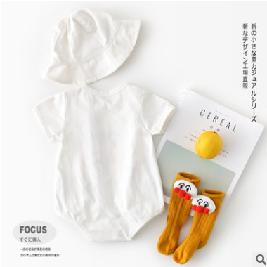 越己服饰春款童爬服 韩版男女宝宝可爱卡通条纹印花长袖哈衣图3