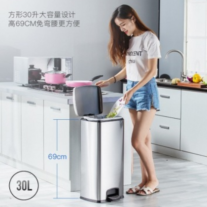 脚踏式不锈钢垃圾桶|全密封方形纸巾弃置桶|旧口罩回收桶|可定制图2