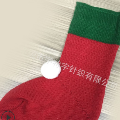 外贸圣诞老人毛袜子雪花提花针织毛线袜圣诞绿袜子装饰圣诞红袜子