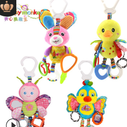 Happy Monkey婴儿玩具0-1岁车挂动物床挂毛绒玩具摇铃安抚床铃图2