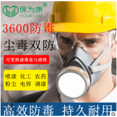 厂家直销保为康3600防毒口罩 喷漆化工农药工业防毒面具批发包邮