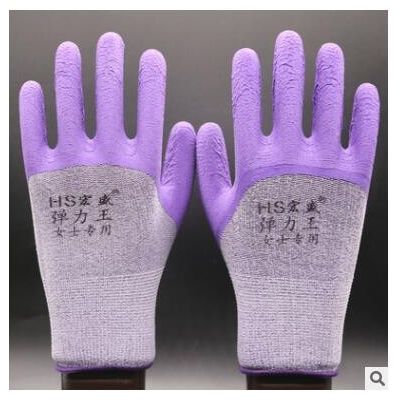 厂家批发女士专用涤纶耐磨浸胶乳胶发泡弹力王手套工作劳保手套图2