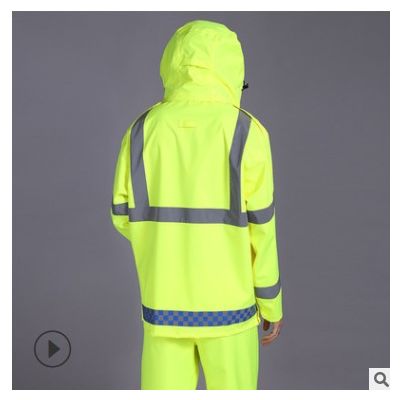 交通执勤反光雨衣荧光黄牛津布高速路政安全成人分体套装PU雨衣