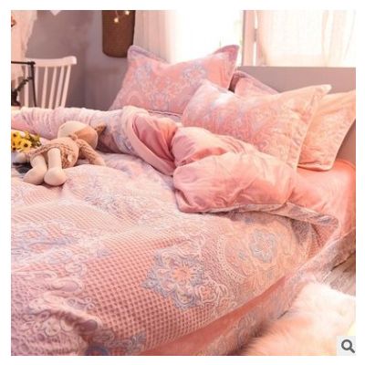雕花绒珊瑚绒四件套 加厚双面水晶绒牛奶绒床上用品4件套批发图3