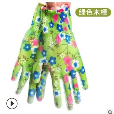 花色PU手套12双装女士劳动保护防滑印花涂胶批发薄款劳保手套图2