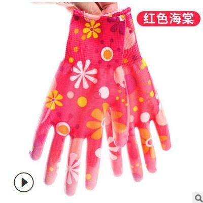 花色PU手套12双装女士劳动保护防滑印花涂胶批发薄款劳保手套图3