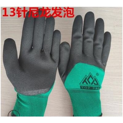 发泡手套红黑尼龙皱纹透气建筑劳保浸胶13针尼龙发泡手套图2