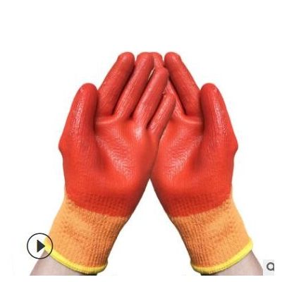 全浸胶pvc手套加绒毛圈发泡耐磨防水冷库工作保暖手套厂家批发