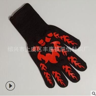 厂家现货 烧烤烤箱微波炉手套 芳纶硅胶黑色手套耐高温防热手套