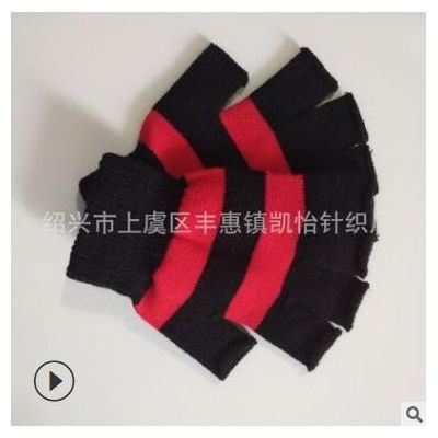厂家供应 腈纶针织保暖 秋冬款条纹半指手套 logo定制图3