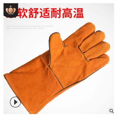 工厂直营长款牛皮电焊手套双层全皮牛皮加厚耐磨高温劳保焊工手套图2