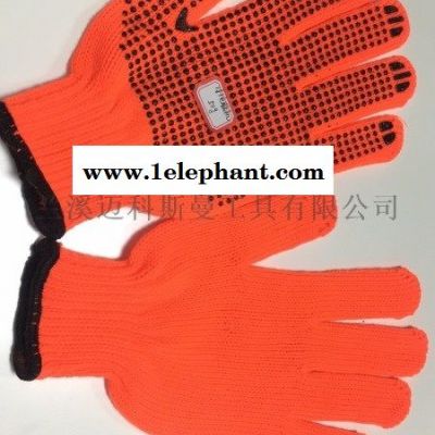 棉纱手套 7针电脑机橘红色单面点塑工作手套