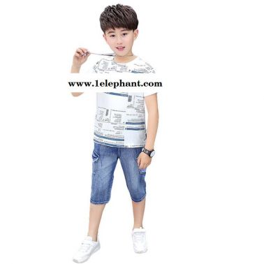 童装男童短袖套装2019夏装新款中大童韩版儿童夏季字母两件套潮衣