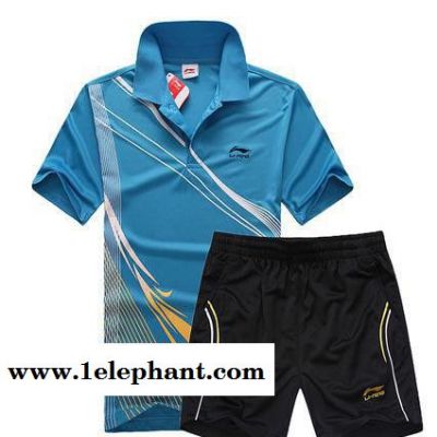 促销夏季 新款运动服套装男士t恤大码休闲短裤短袖套装乒羽毛球图3