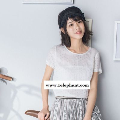 茵曼2016夏装新款文艺白衬衫女短袖套头衬衣上衣配抹胸图2