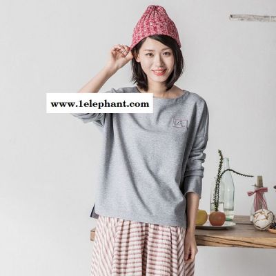 茵曼 2016秋装文艺长袖套头卫衣外套圆领衫图2