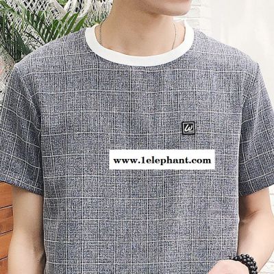 公狼服饰夏款韩版宽松时尚短袖套装格子运动短裤T恤套装男装潮款图3