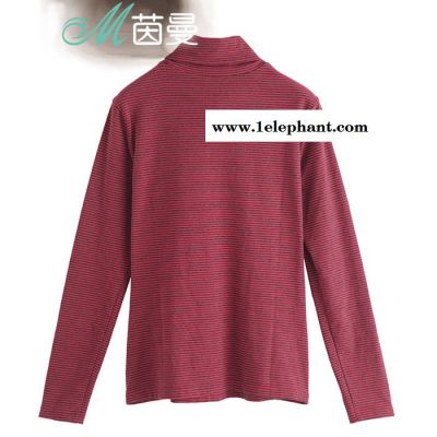 茵曼慢生活2016秋装棉质条纹套头高领打底长袖针织衫女长袖套头潮图2