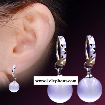 韩国新品925纯银 满天星猫眼石耳环 女式 耳饰品 批发 耳坠图2