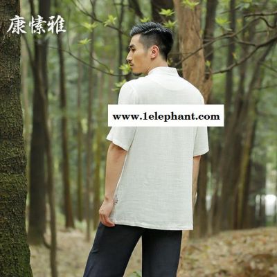 康愫雅 夏季瑜伽服男短袖套装 棉麻禅修服太极服武术服S1632图3