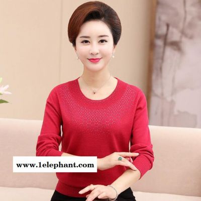 中老年女装休闲妈妈装秋冬款针织衫中年长袖套头羊毛纯色打底衫图3