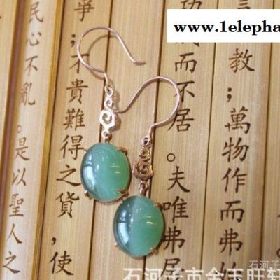 和田玉耳吊,新疆耳吊,猫眼耳吊,特价新疆和田玉18K金镶碧玉猫眼耳图2