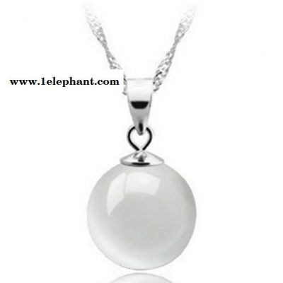 925纯银 韩国版时尚OL 天然水滴白猫眼石吊坠项链项饰 女式图2