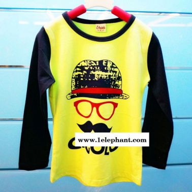 儿童T恤 新款韩版童装卫衣眼镜胡子款 连帽衫接色男童长袖套头衫