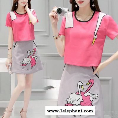 2016夏季韩国新款短袖套装裙女夏小清新名媛显瘦**时尚套装图3