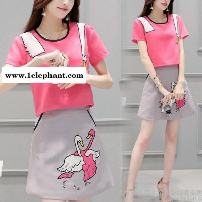 2016夏季韩国新款短袖套装裙女夏小清新名媛显瘦**时尚套装图2