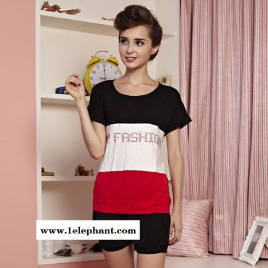 供应2013 新款睡衣女居家服韩版黑白红短袖套装#3203  睡衣批发