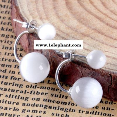 925纯银耳钉 女款猫眼石2015韩国月光风在吹耳环 耳饰品批发图2