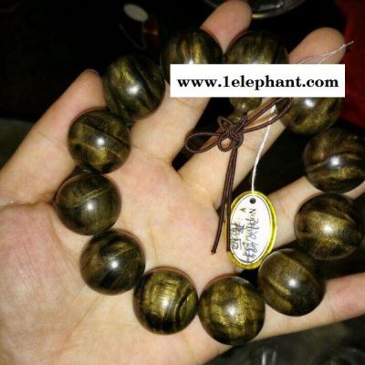 经销 金丝楠绿阴沉木佛珠手链 极粕游金丝楠猫眼手串佛珠图3