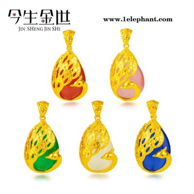 猫眼石镀金孔雀吊坠 精致宝石款式 多色可选 黄铜镀真金款式 礼品图2