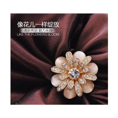 韩版女士花卉镶水钻胸针合金镀金丝巾扣韩国衣饰品韩式猫眼围巾扣图2