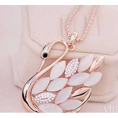 项链批发韩国韩版时尚女 猫眼石花朵水晶短款颈链 锁骨链皮绳项链图3